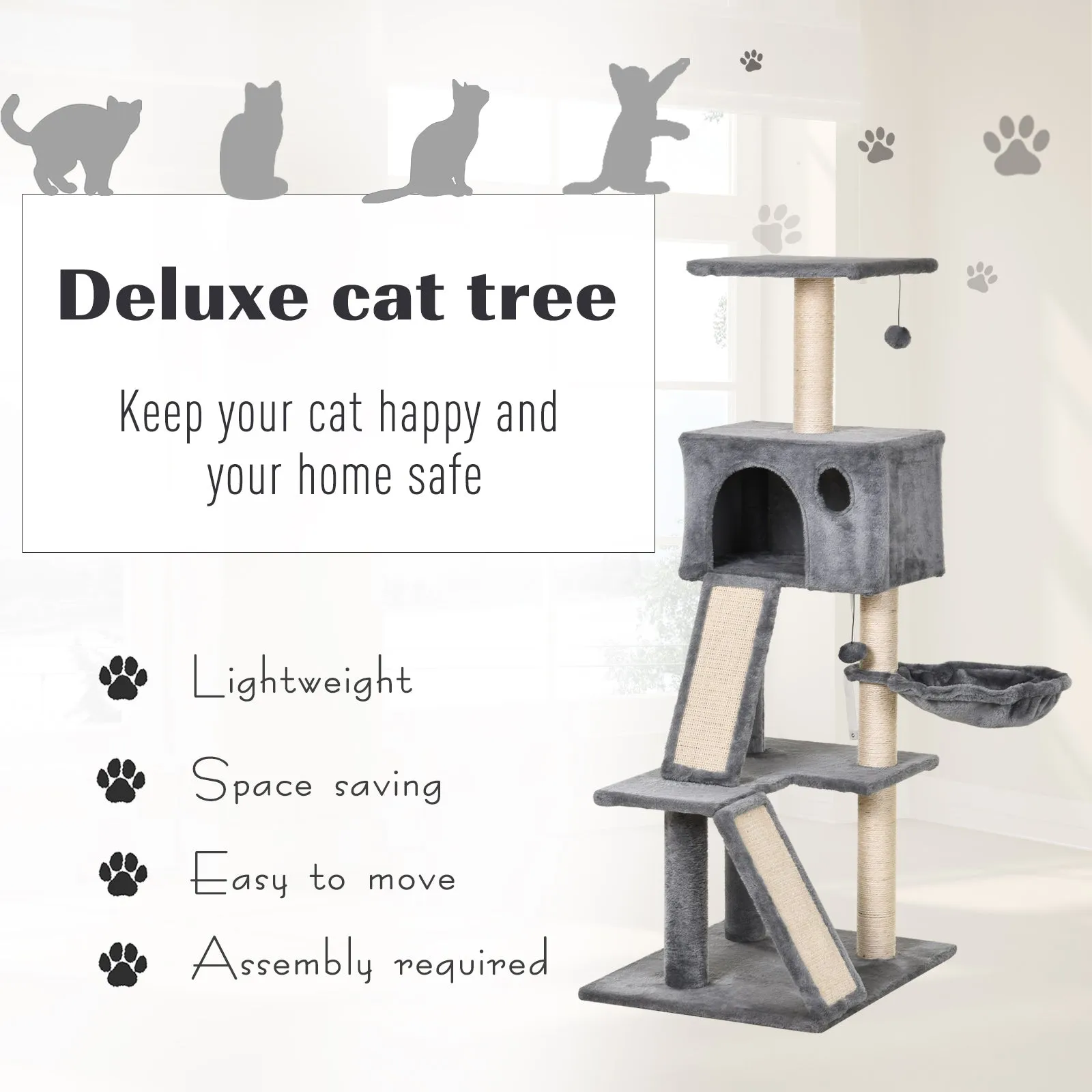 130cm Cat Tree for Indoor Cats Activity Center with Condo Scratching Post Ladders Kitty Climbing Tower Relaxing Playing