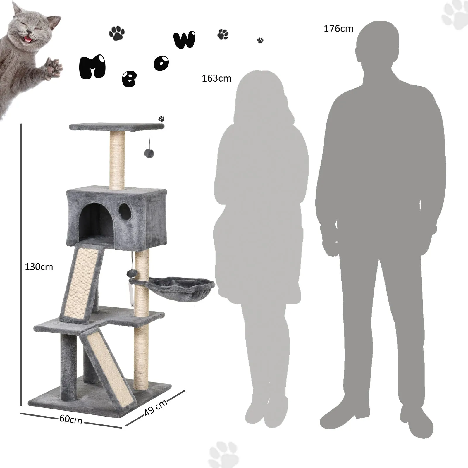 130cm Cat Tree for Indoor Cats Activity Center with Condo Scratching Post Ladders Kitty Climbing Tower Relaxing Playing