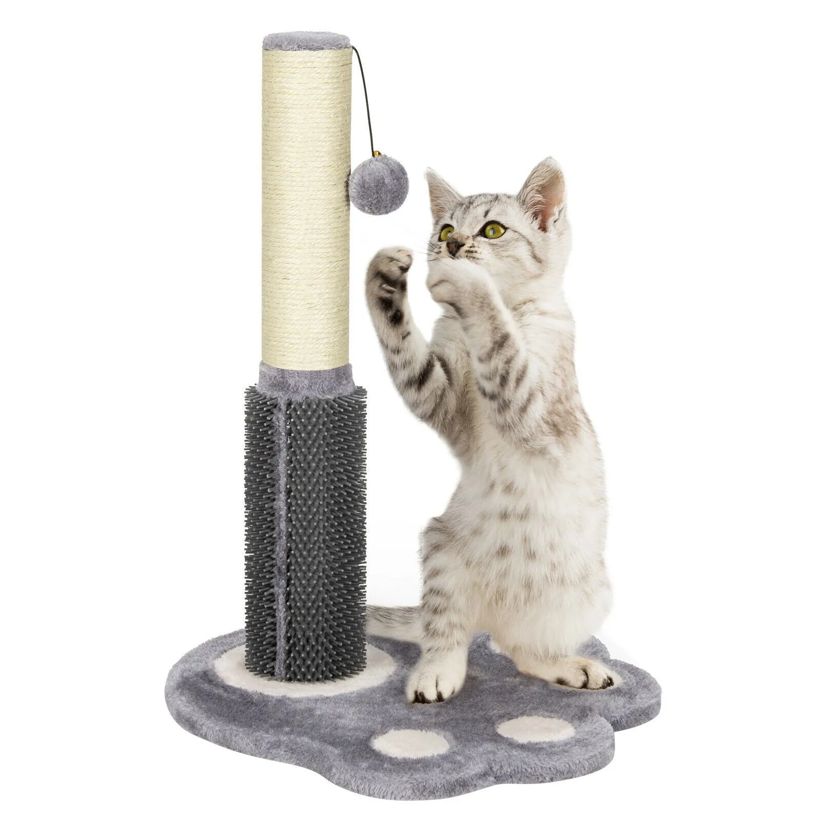 20.5 inch Tall Cat Scratching Post Claw Scratcher with Sisal Rope and Plush Ball-Gray