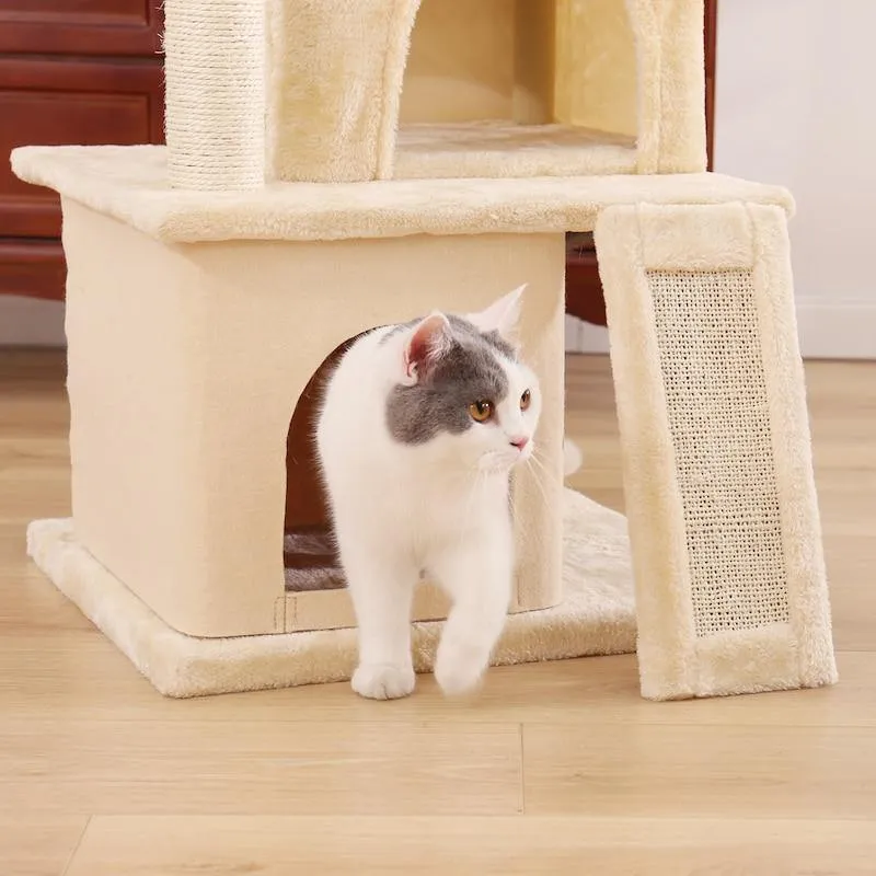 3 Level Cat Tree House 34" Sisal Scratching Post Board Plush Perch Stand