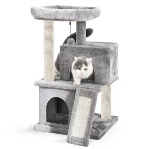 3 Level Cat Tree House 34" Sisal Scratching Post Board Plush Perch Stand