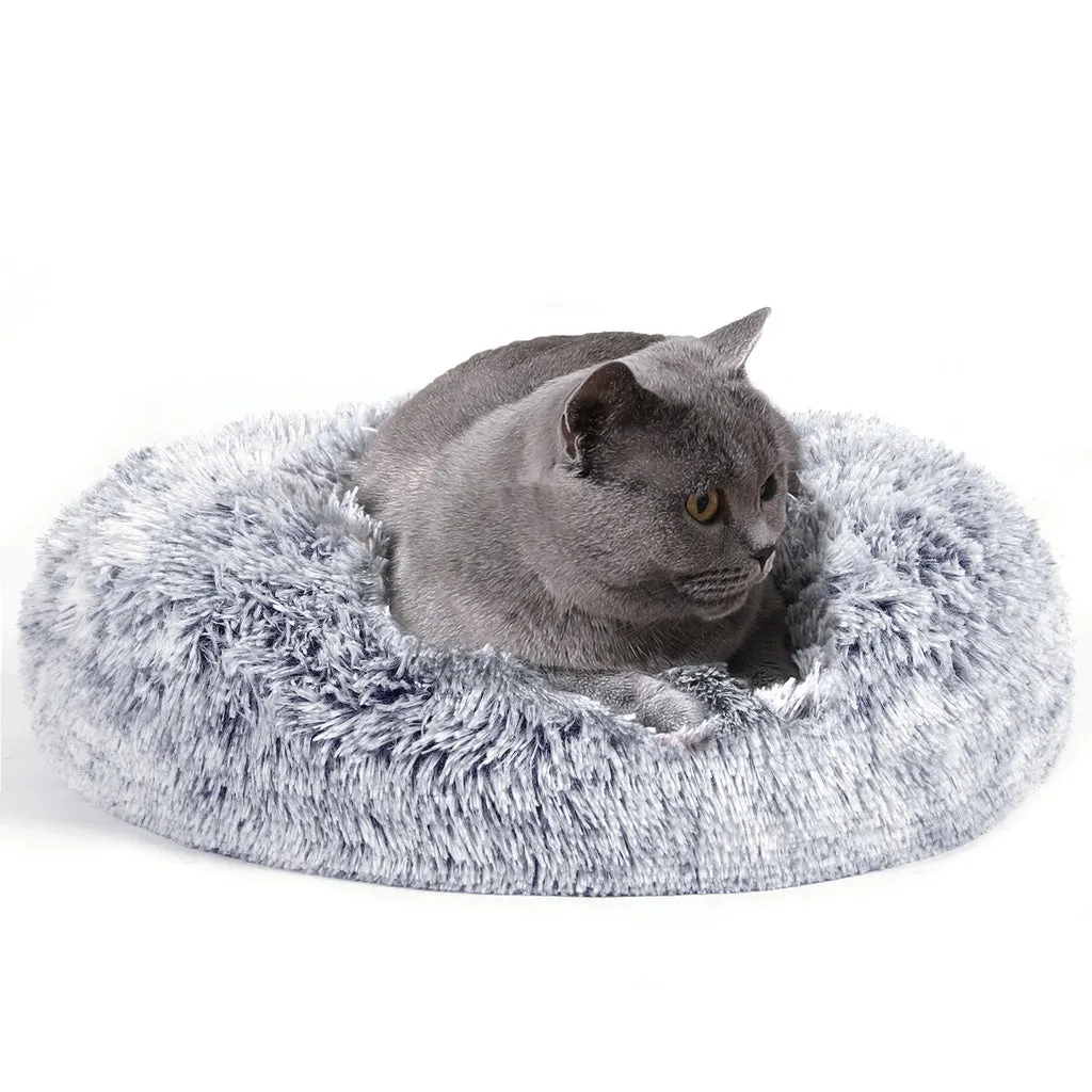 50cm Plush Grey Dog Bed, Anti-Slip, Washable Cover - FEANDREA