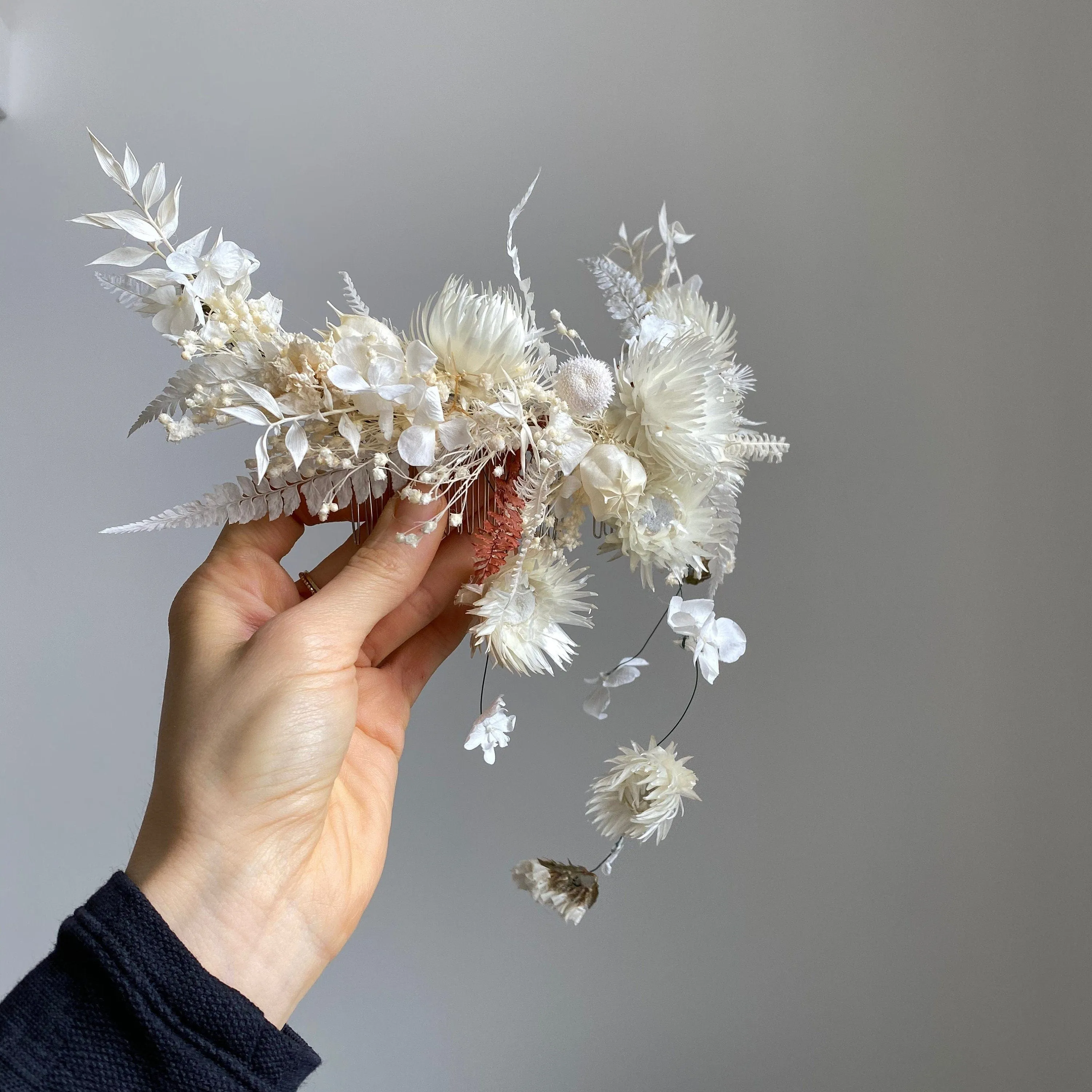 All White & Cream Boho Flower Comb / Boho Wedding Bridal Comb