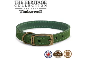 Ancol - Timberwolf Leather Collar - Green - Size 8 (55-63cm)