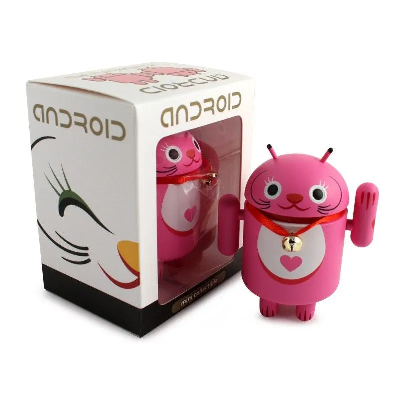 Android Mini Collectible Lucky Cat Series - Pink Lucky Cat w/ Collar Bell