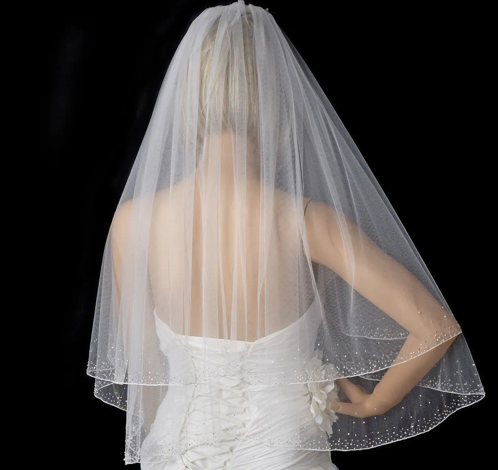 Beaded Crystal Edge Elbow Bridal Veil