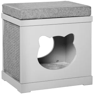 Cat House Bed Kitten Cave Cube Indoor for Small Pet with Removable Sisal Scratching Pads Soft Cushions, 41x30x36 cm, Grey