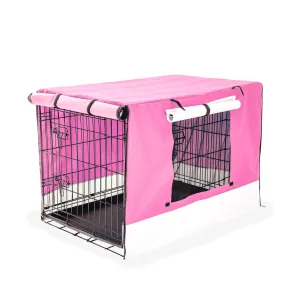 Collapsible Wire Dog Crate, Double Doors, 30in   Pink Cover