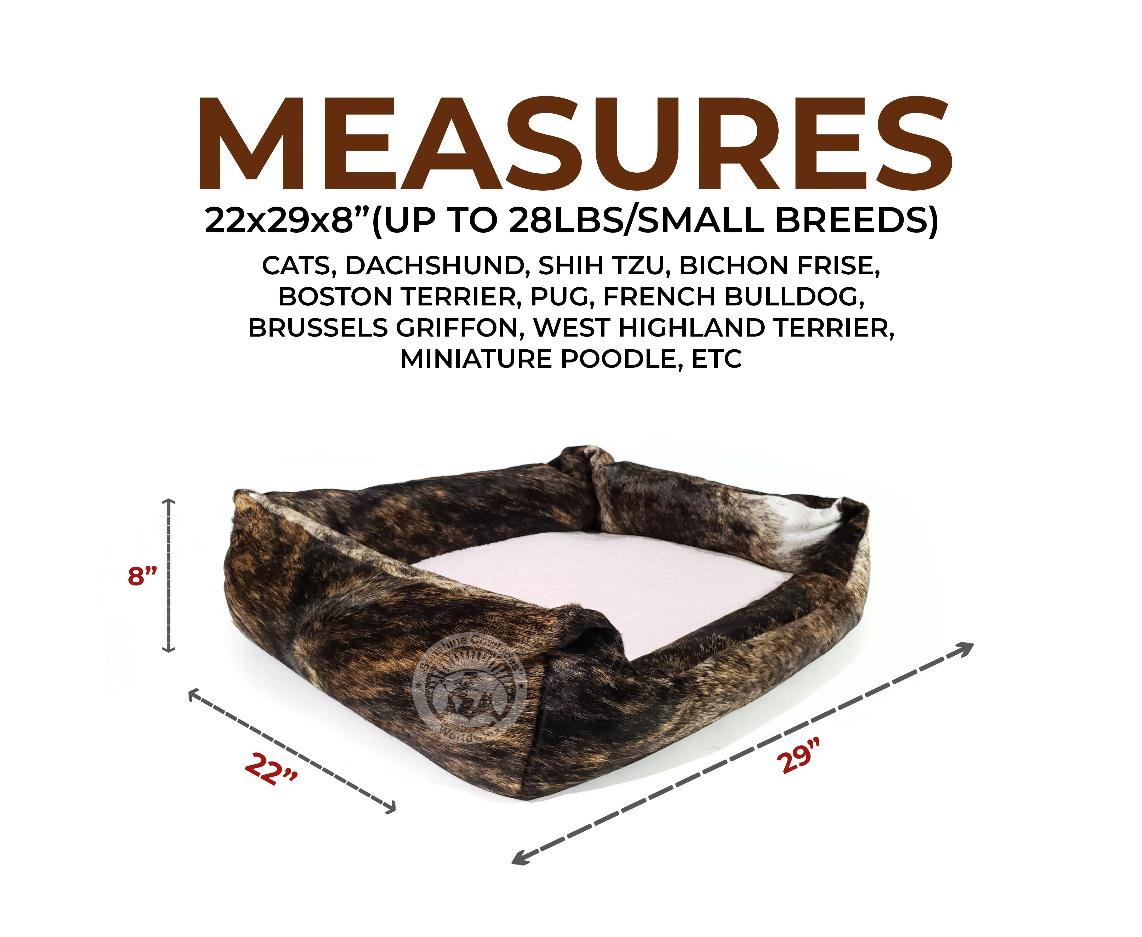 Dark Brindle Cowhide Pet Bed, 22X29X8"