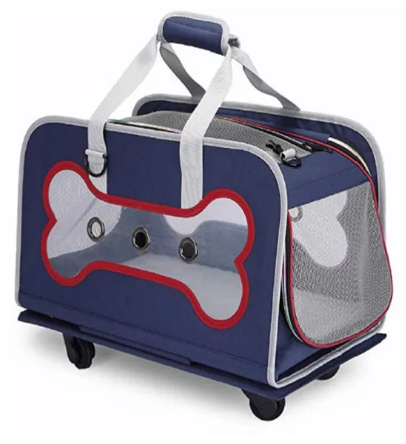 Dutchies Dog Carrier small breed 2 Styles Blue Canvas Dutch Colours Accent Trim & Dog Bone on Wheels