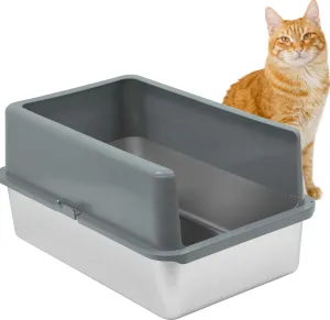 Enclosed Sides Stainless Steel Litter Box - Xl For Big Cats - Stainless Easy