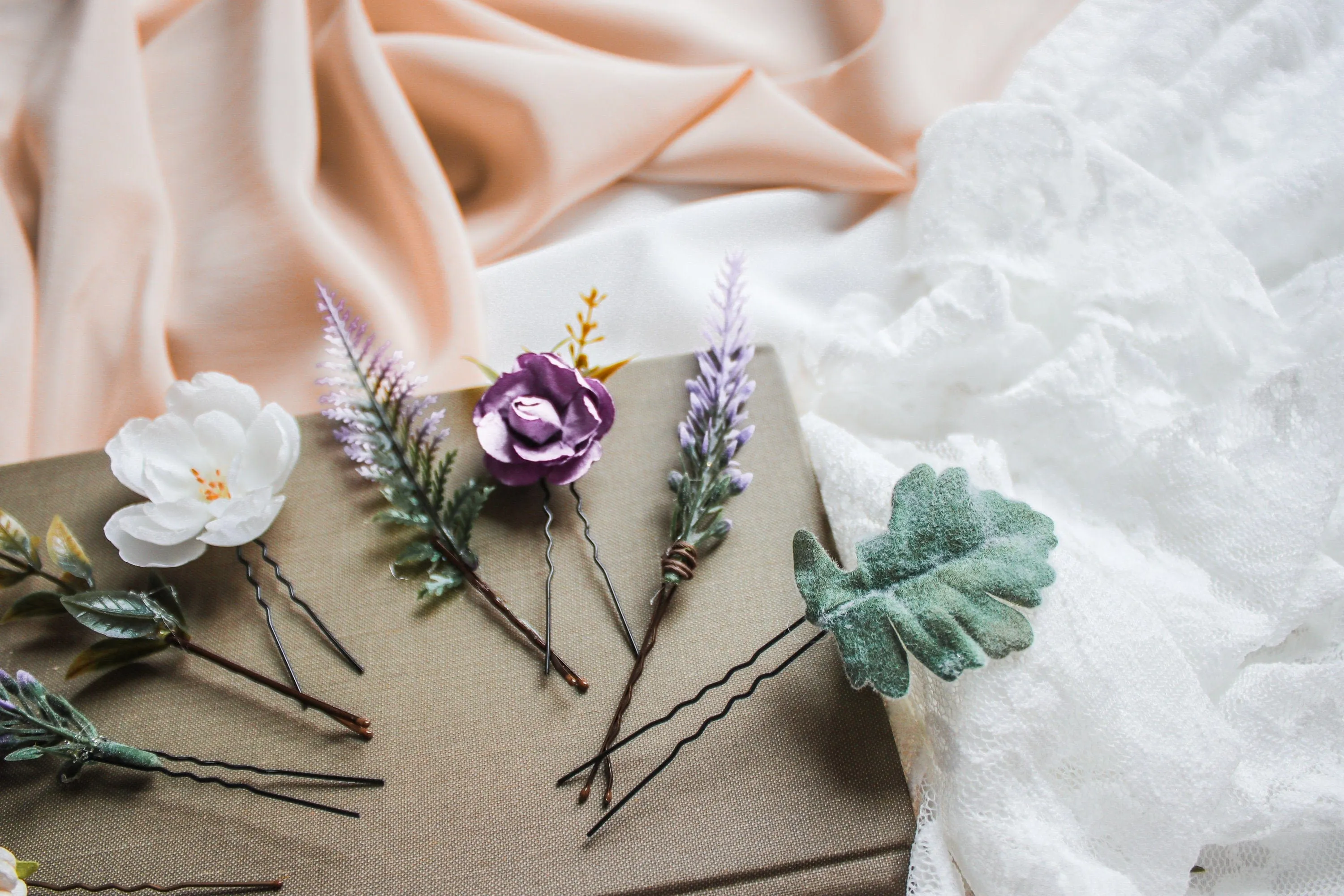 Ferns and Blossoms Hair Pin Set 8 Piece, Made by Hidden Botanics Wedding Flowers & Design