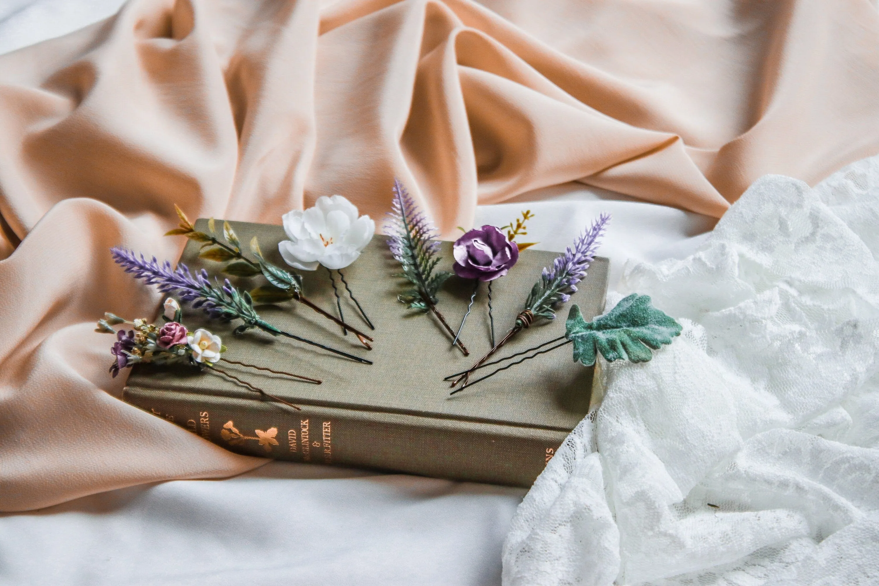 Ferns and Blossoms Hair Pin Set 8 Piece, Made by Hidden Botanics Wedding Flowers & Design