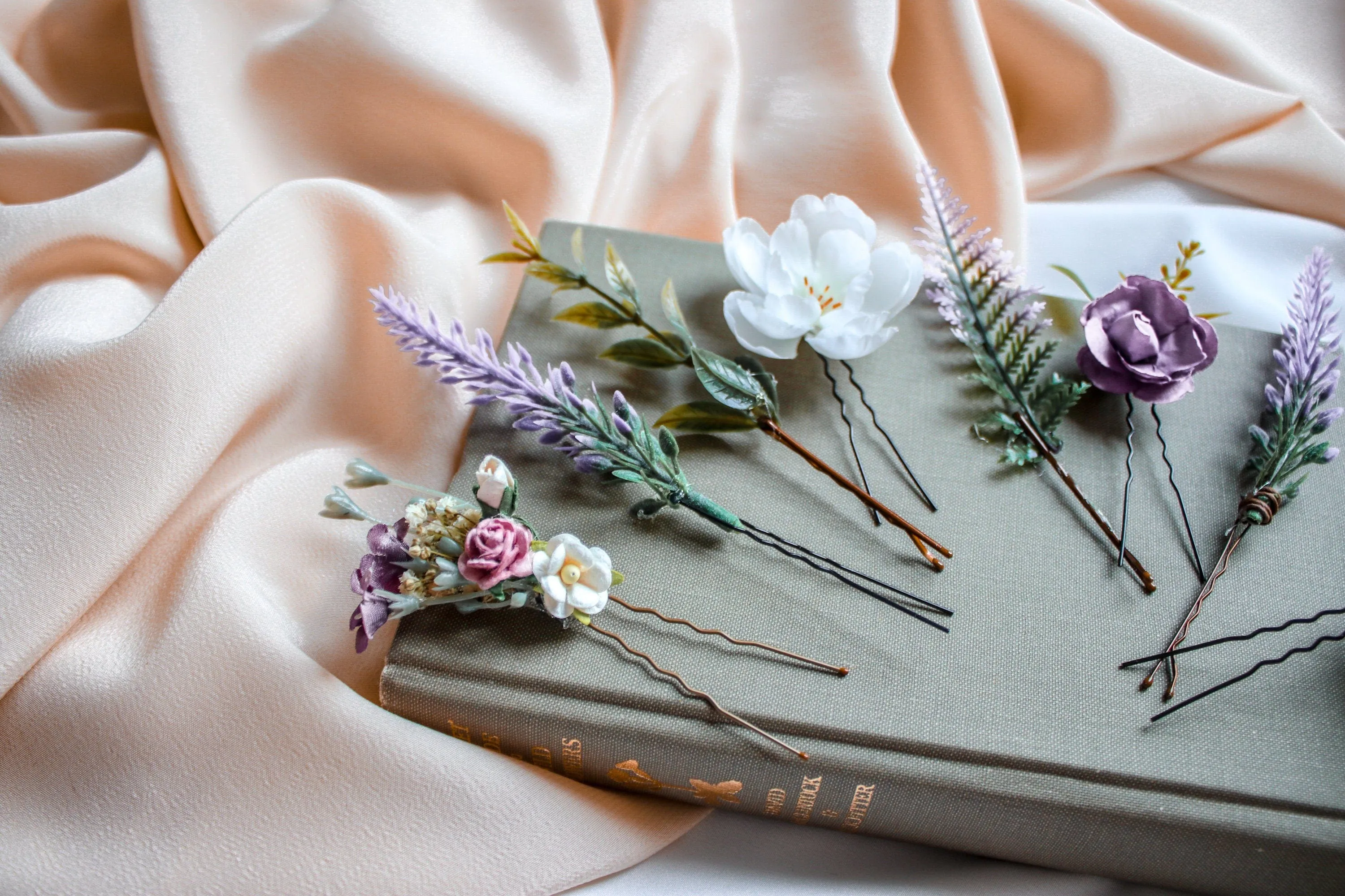 Ferns and Blossoms Hair Pin Set 8 Piece, Made by Hidden Botanics Wedding Flowers & Design