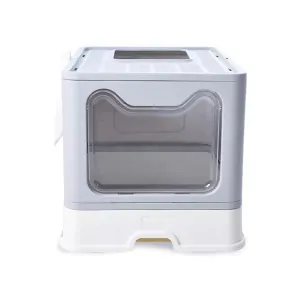 Foldable Cat Litter Box with Lid, Drawer, Grey – Floofi