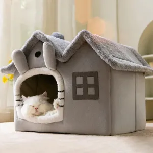 Foldable Winter Cat Dog House Cave Bed