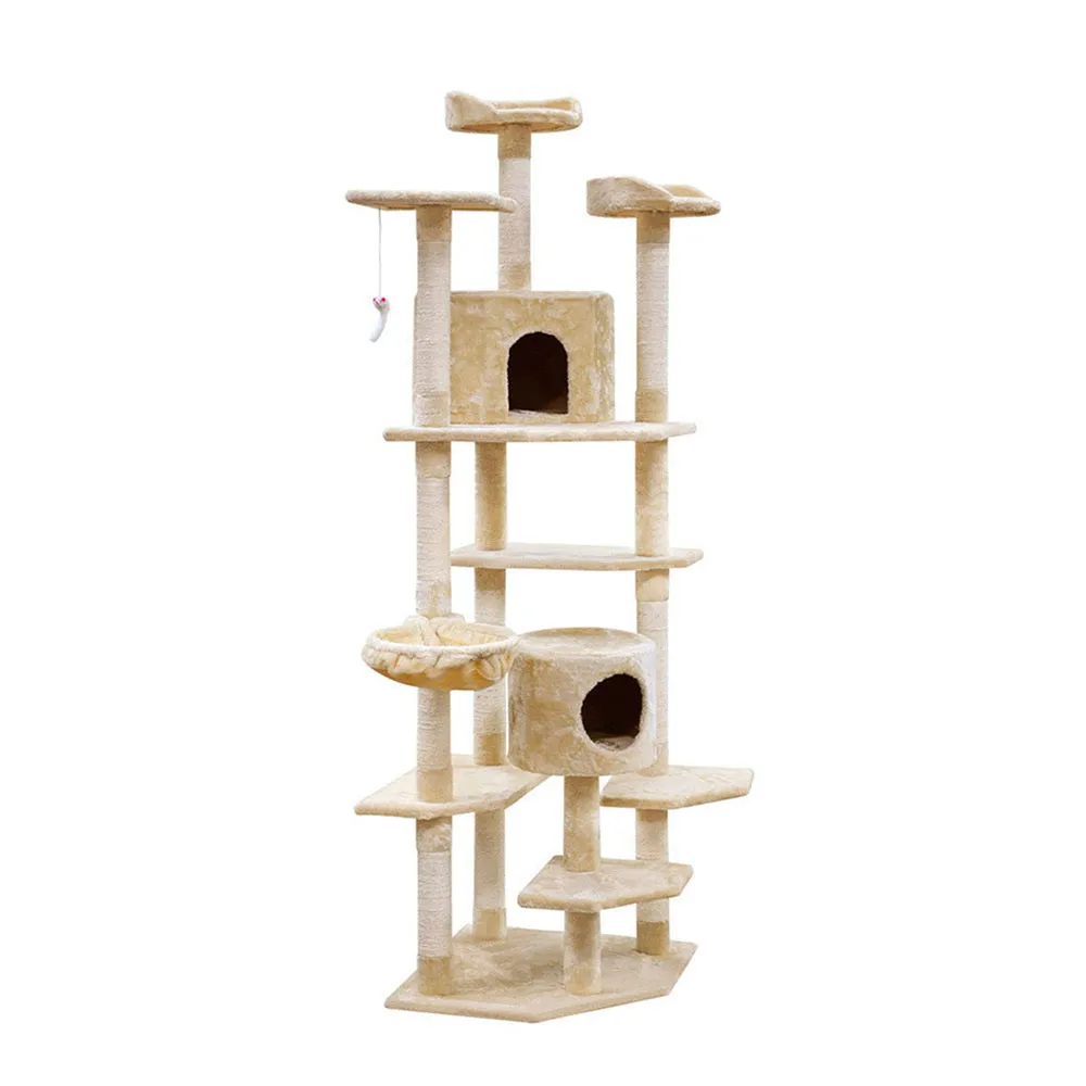 i.Pet Cat Tree 203cm Trees Scratching Post Scratcher Tower Condo House Furniture Wood Beige