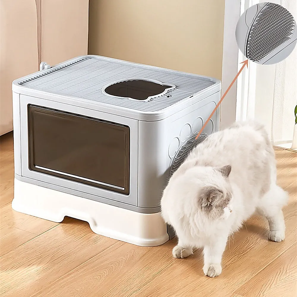 Jumbo Hooded Cat Litter Box with Grooming Drawer