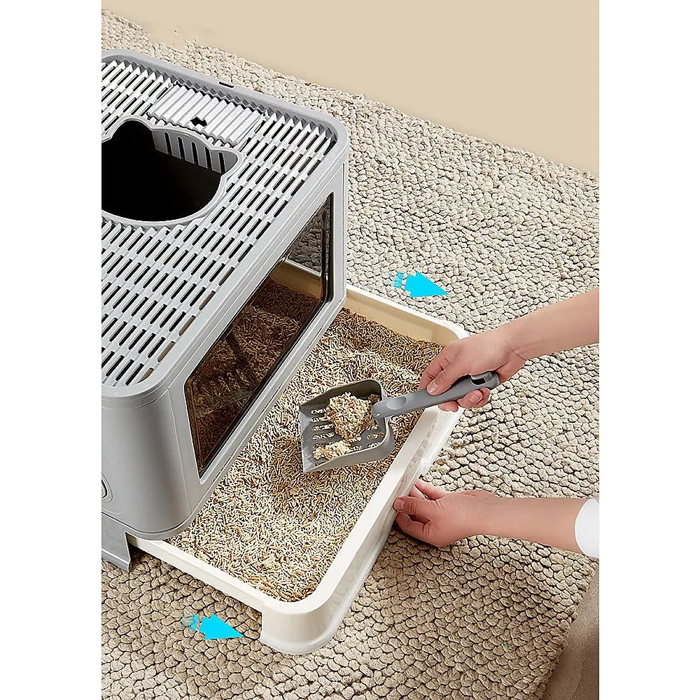 Jumbo Hooded Cat Litter Box with Grooming Drawer