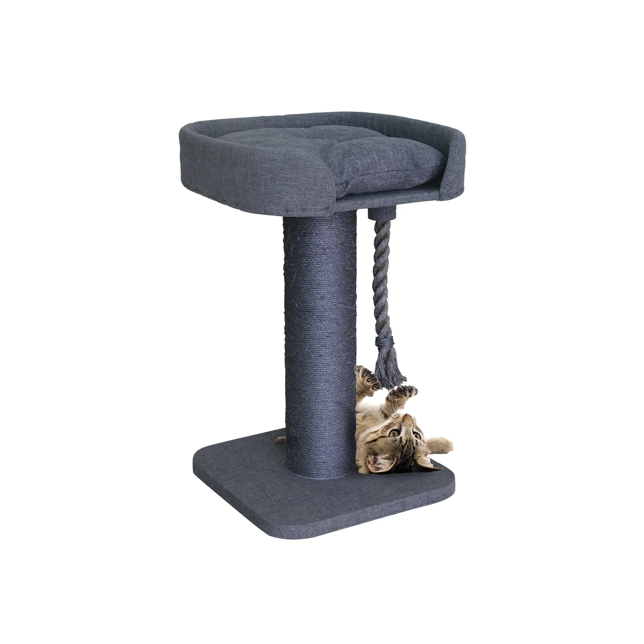 Kazoo Scratching Post High Bed Post with Grey Fabric and Grey Rope