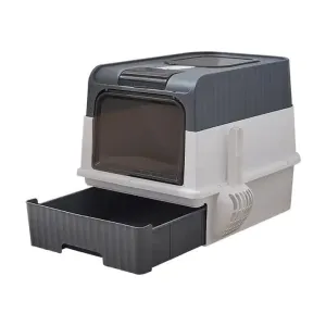 Large Enclosed Cat Litter Box with Drawer and Scoop - Odor Control, Removable Tray, Easy Clean Design