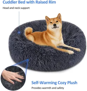 Large Washable Plush Round Dog Cat Bed, Non-Slip, 70cm