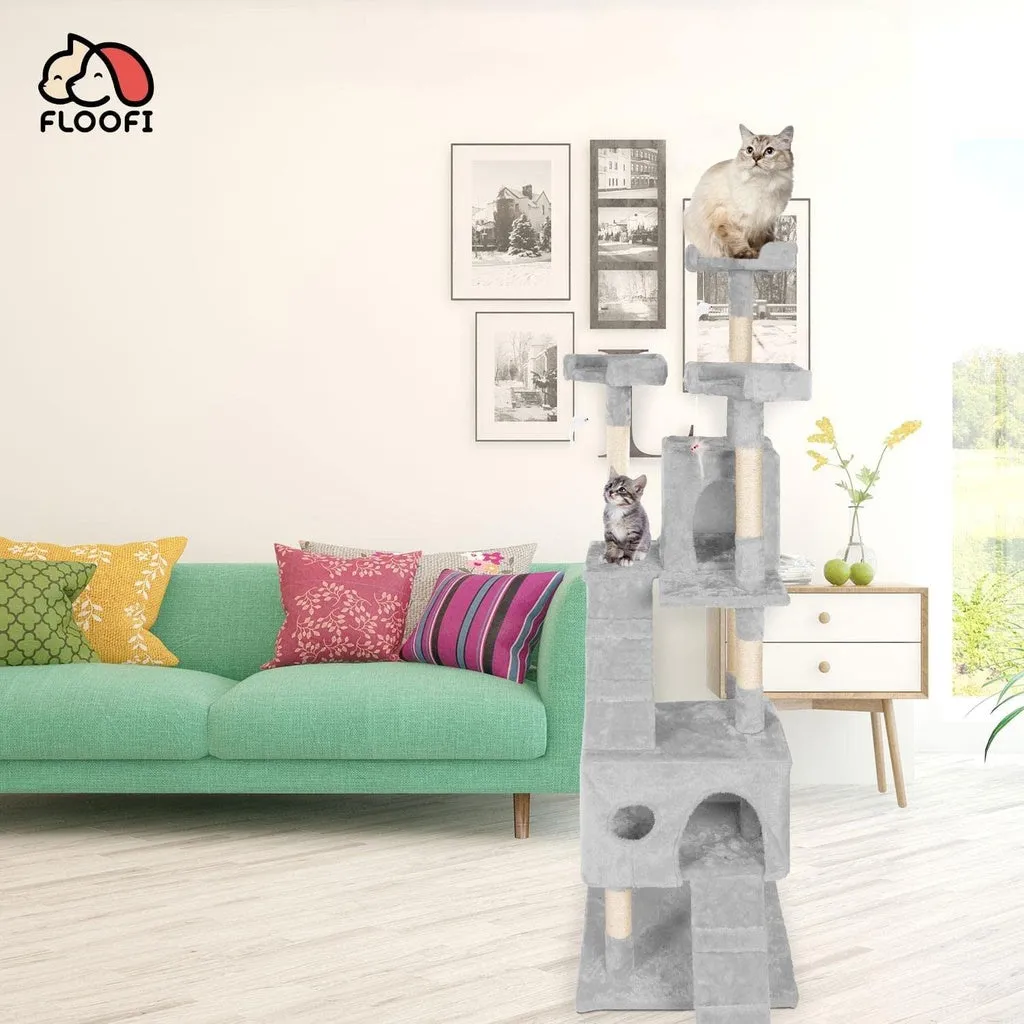 Multi-Level Plush Cat Tree Condo, Eco-Friendly, 170cm - Floofi