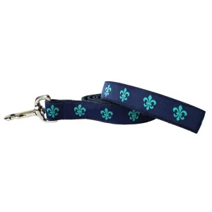 Navy & Teal Fleur de Lis Dog Leash