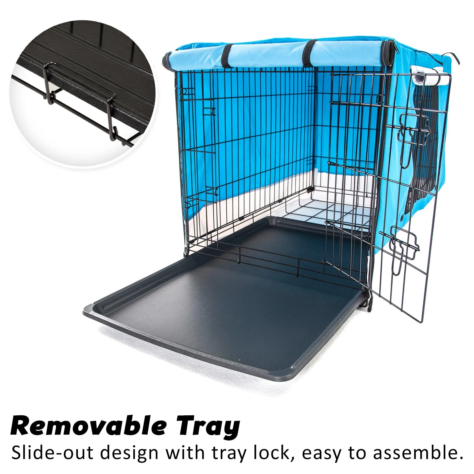 Paw Mate Wire Dog Cage Crate 24in with Tray   Cushion Mat   Blue Cover Combo