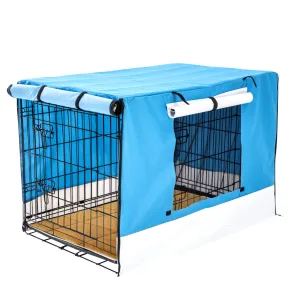 Paw Mate Wire Dog Cage Crate 48in with Tray   Cushion Mat   Blue Cover Combo