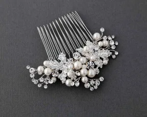 Pearl Bridal Hair Comb of Jeweled Leaves and Sprays