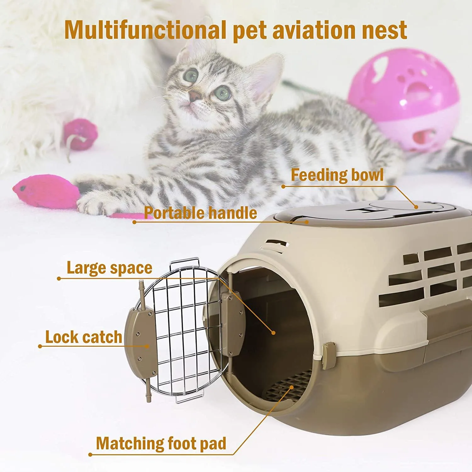 Pet Travel Cage Pet Hard-Side Carrier Plastic Pet Travel Kennel for Dog, Easy Assembly Pet Airline Box Portable Cage