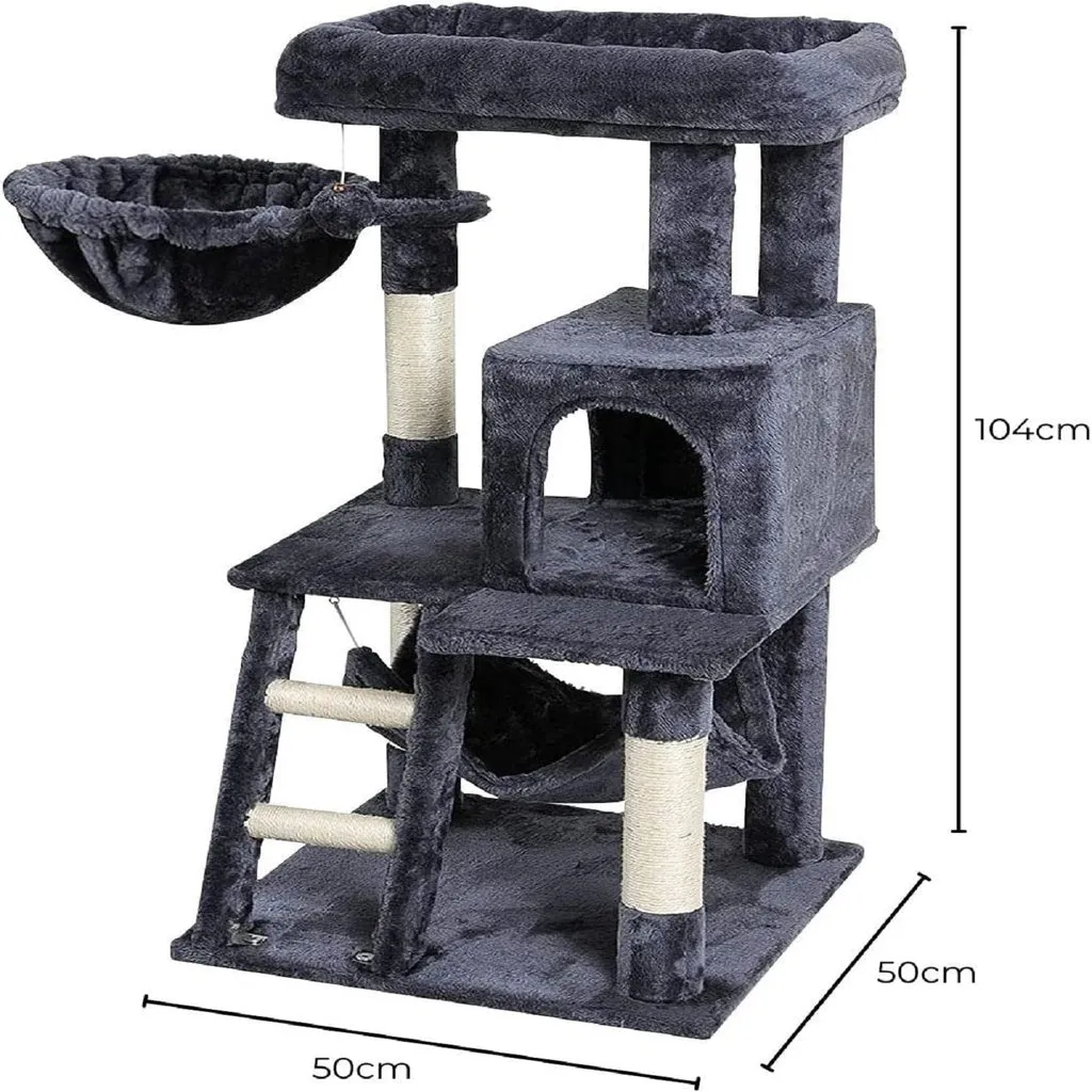 Plush Cat Condo Tree with Sisal Posts & Hammock - Floofi