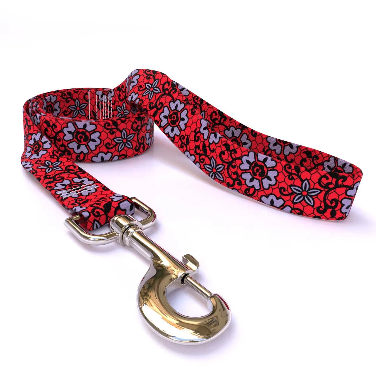 Red Lace Flowers Dog Leash