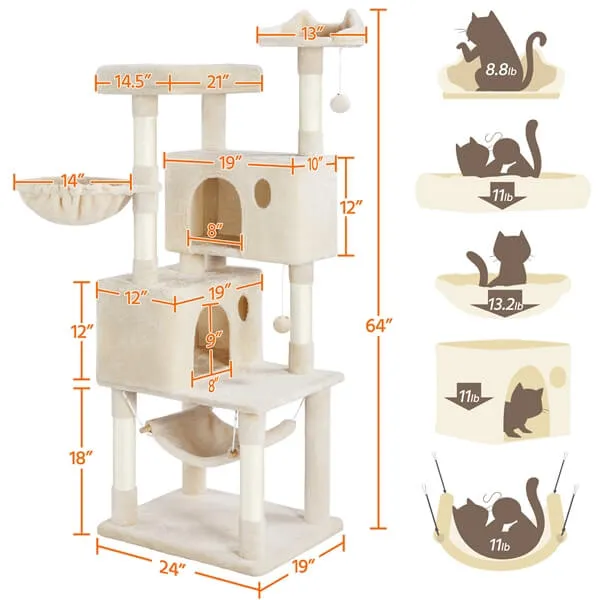 Yaheetech Multi-level Large Cat Tower 64.5 inch